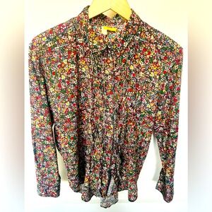 Pilcro ruffle front floral print blouse. Size small.